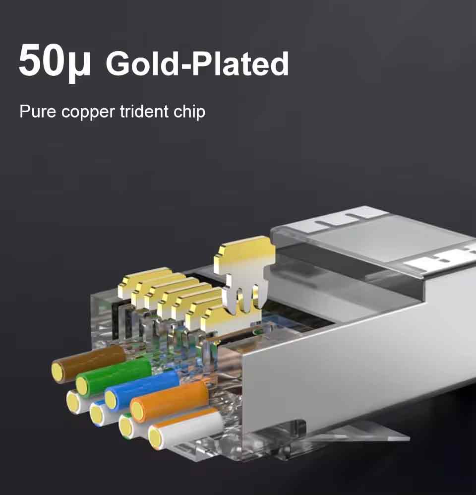 BOXNUBE RJ45 Cat7 Cat6A Crimping Connectors 8P8C Modular Plug 3 Prong Shielded FTP / STP Metal Connector | Dovetail Clip Design BOXNUBE RJ45 Cat7 Cat6A Crimping Connectors 8P8C Modular Plug 3 Prong Shielded FTP / STP Metal Connector | Dovetail Clip Design